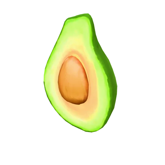 A 3D model of an avocado half